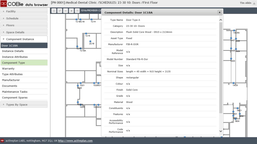 cobie data browser coordinate of component