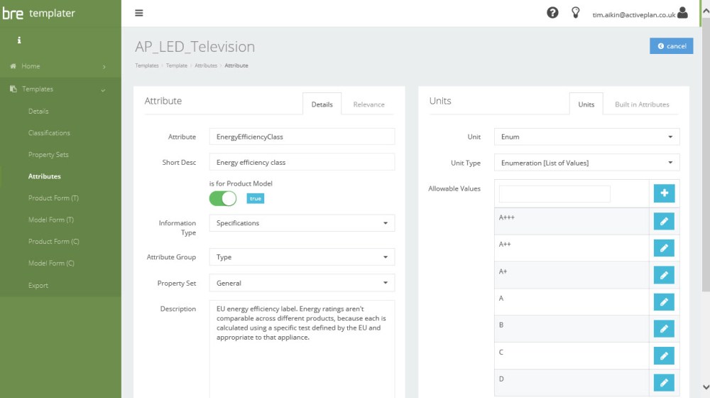 LED TV Enumerated list of attributes
